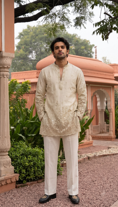Ivory Gold Heavy Embroidered Kurta