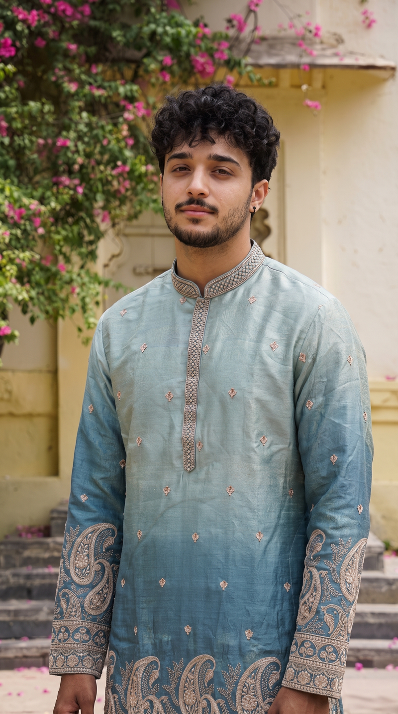 Azure Paisley Embroidered Kurta
