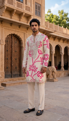 Ivory Pink Floral Kurta