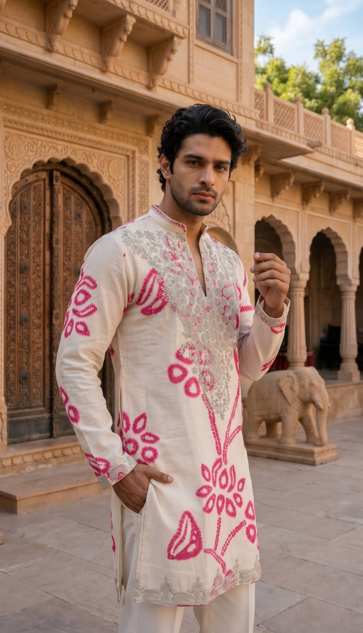 Ivory Pink Floral Kurta