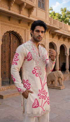 Ivory Pink Floral Kurta