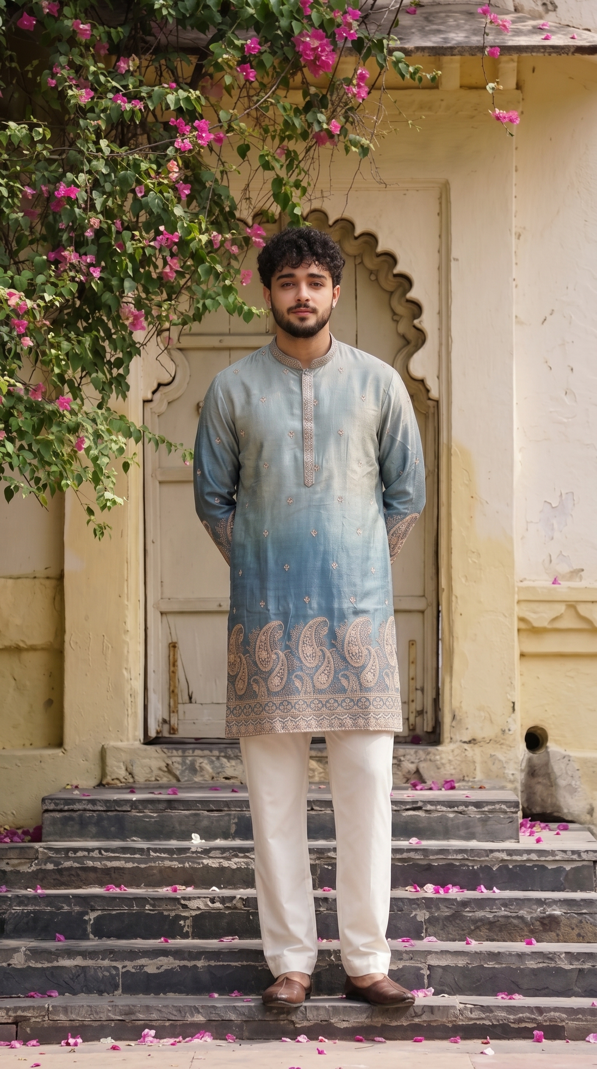 Azure Paisley Embroidered Kurta