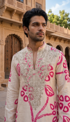 Ivory Pink Floral Kurta