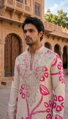 Ivory Pink Floral Kurta