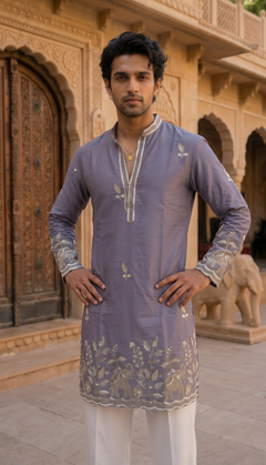 Lavender Grey Floral Motif Kurta
