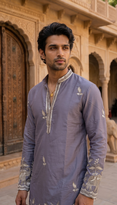 Lavender Grey Floral Motif Kurta