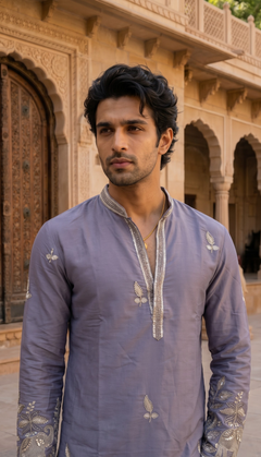 Lavender Grey Floral Motif Kurta