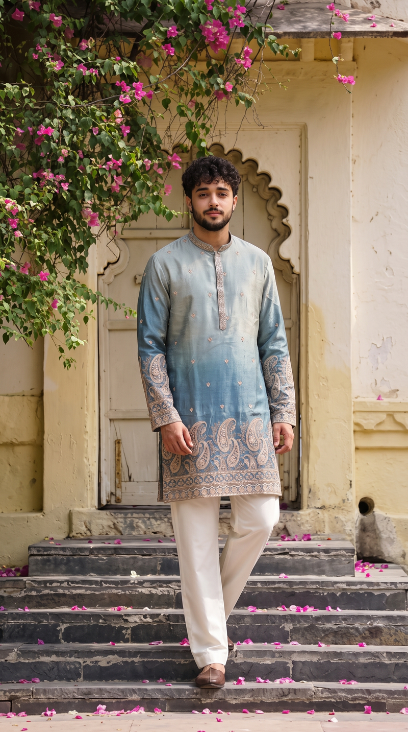 Azure Paisley Embroidered Kurta