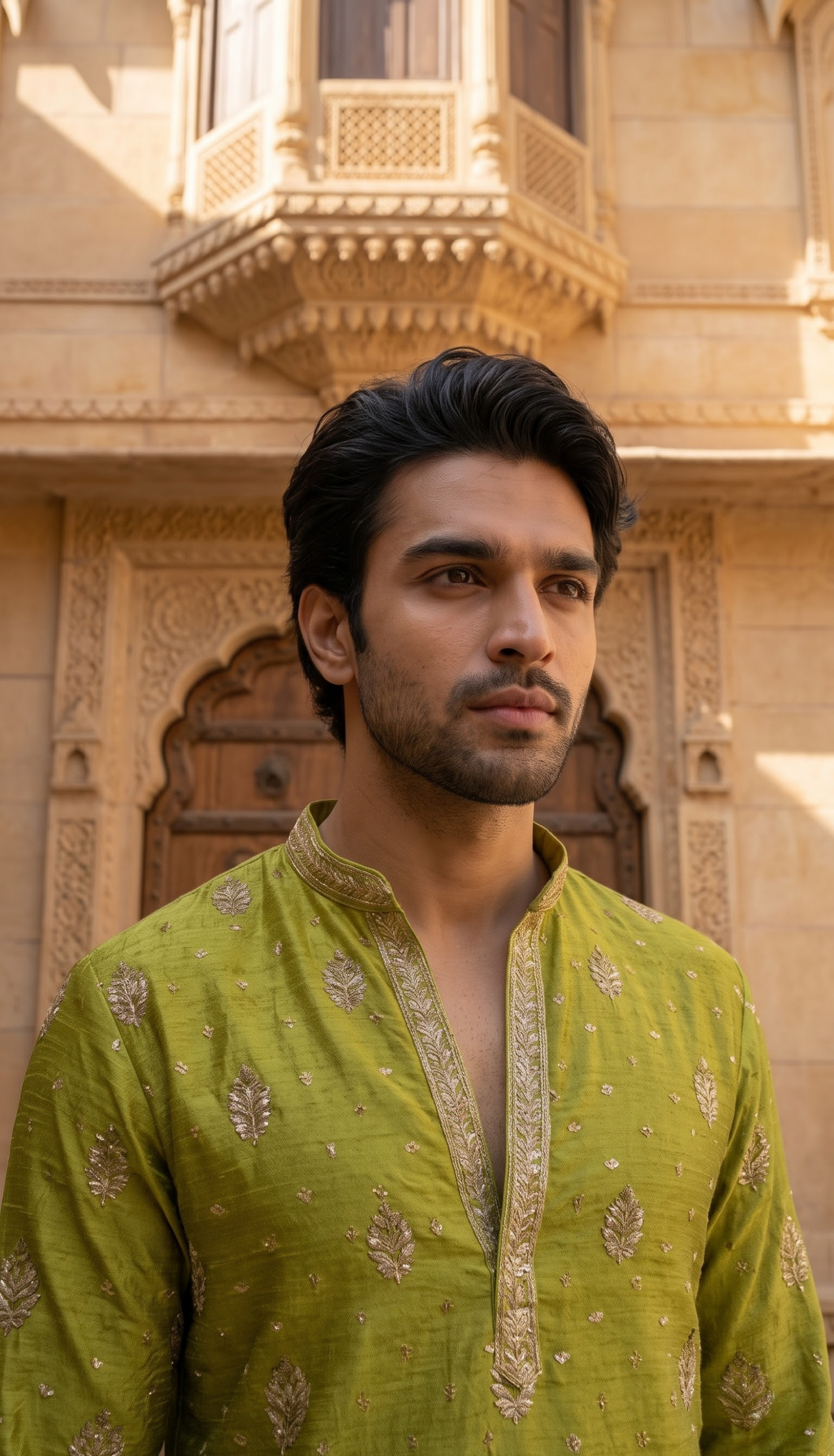 Olive Green Embroidered Kurta