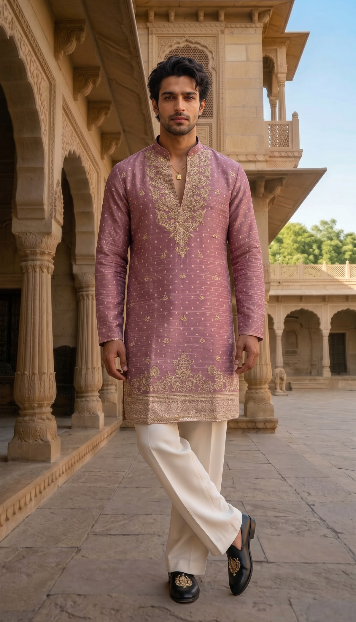 Mauve Pink Embroidered Kurta