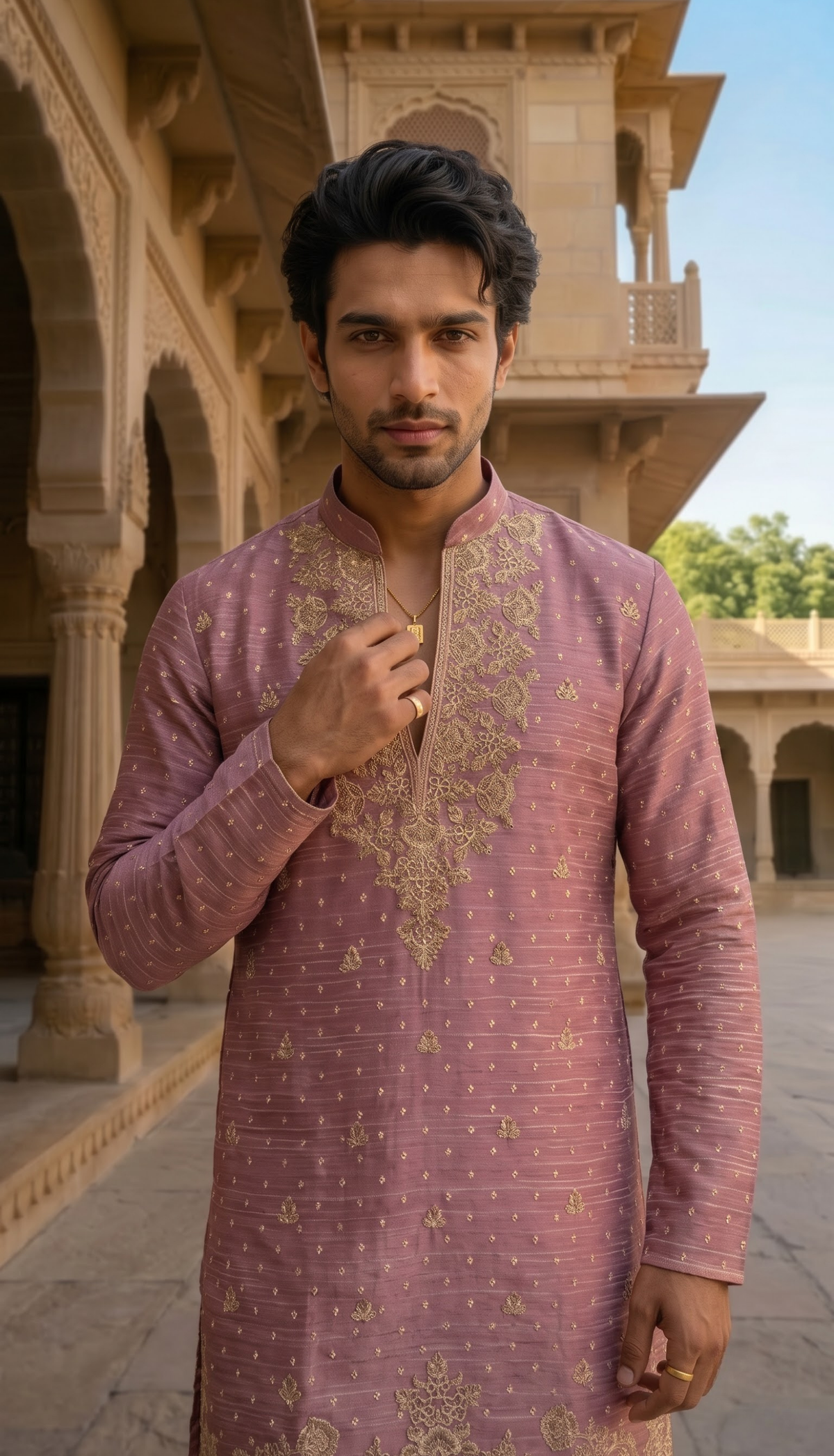 Mauve Pink Embroidered Kurta