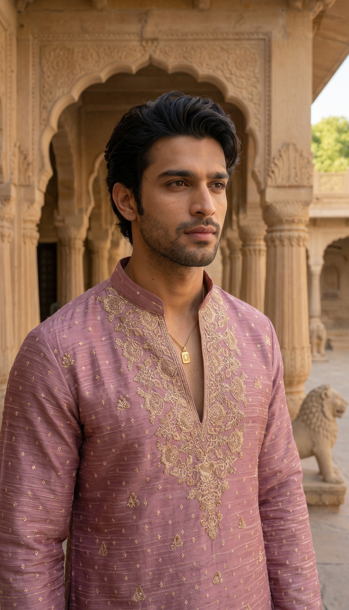 Mauve Pink Embroidered Kurta