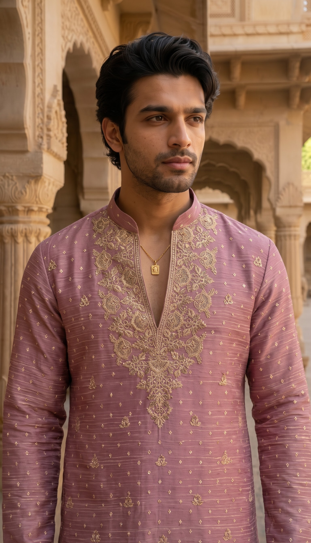 Mauve Pink Embroidered Kurta