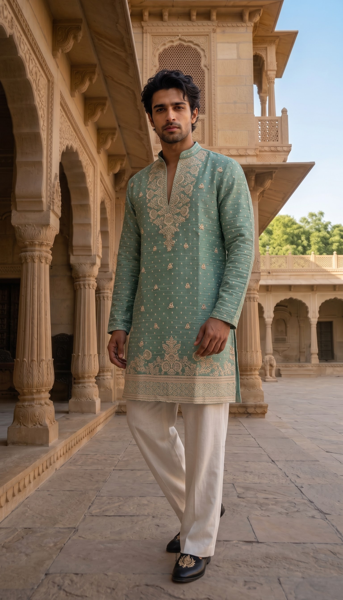 Sage Green Embroidered Kurta