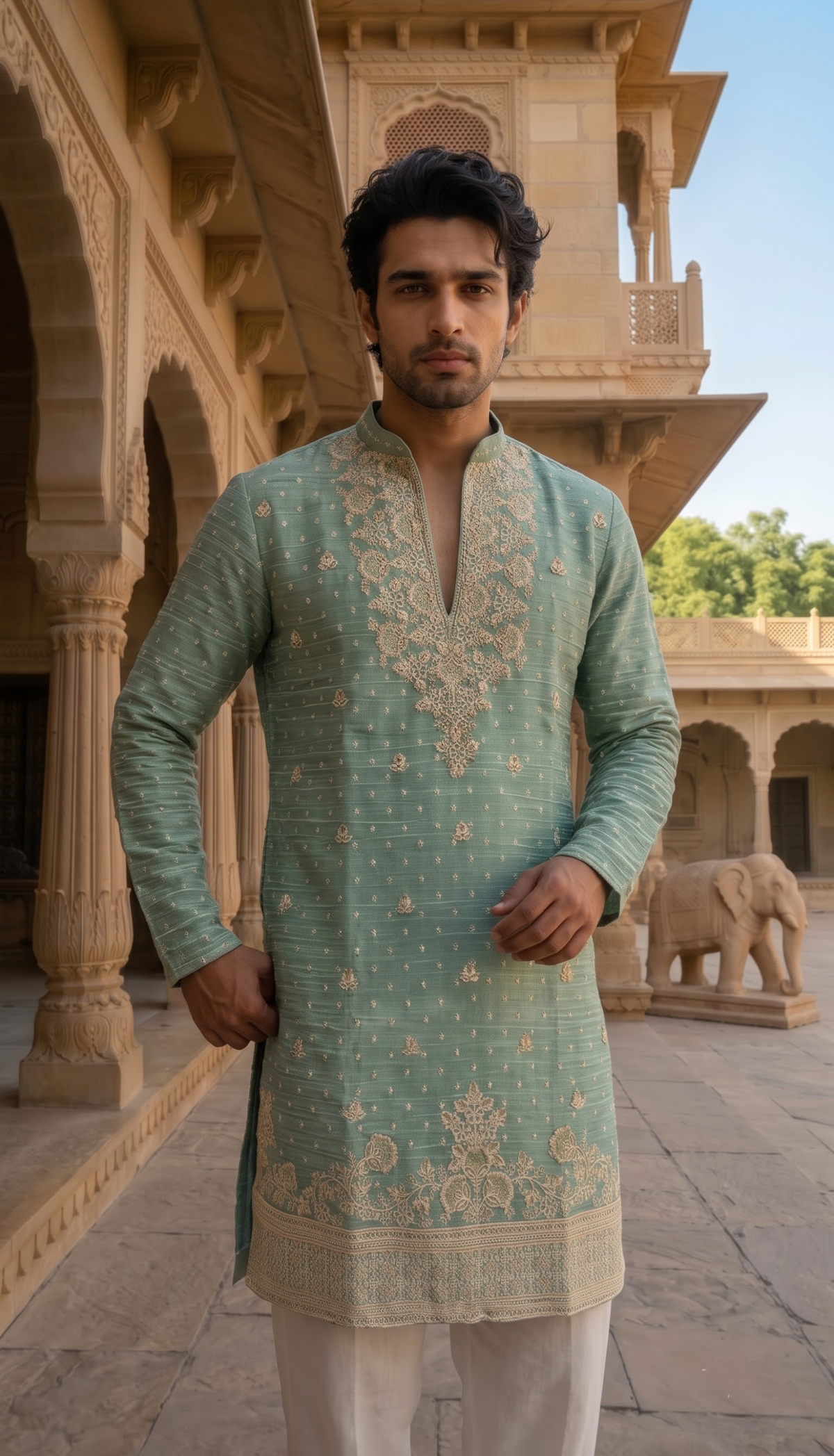Sage Green Embroidered Kurta