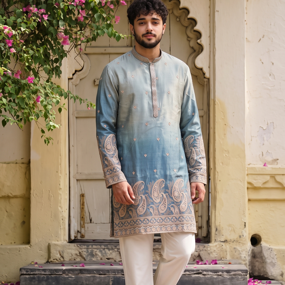 Azure Paisley Embroidered Kurta