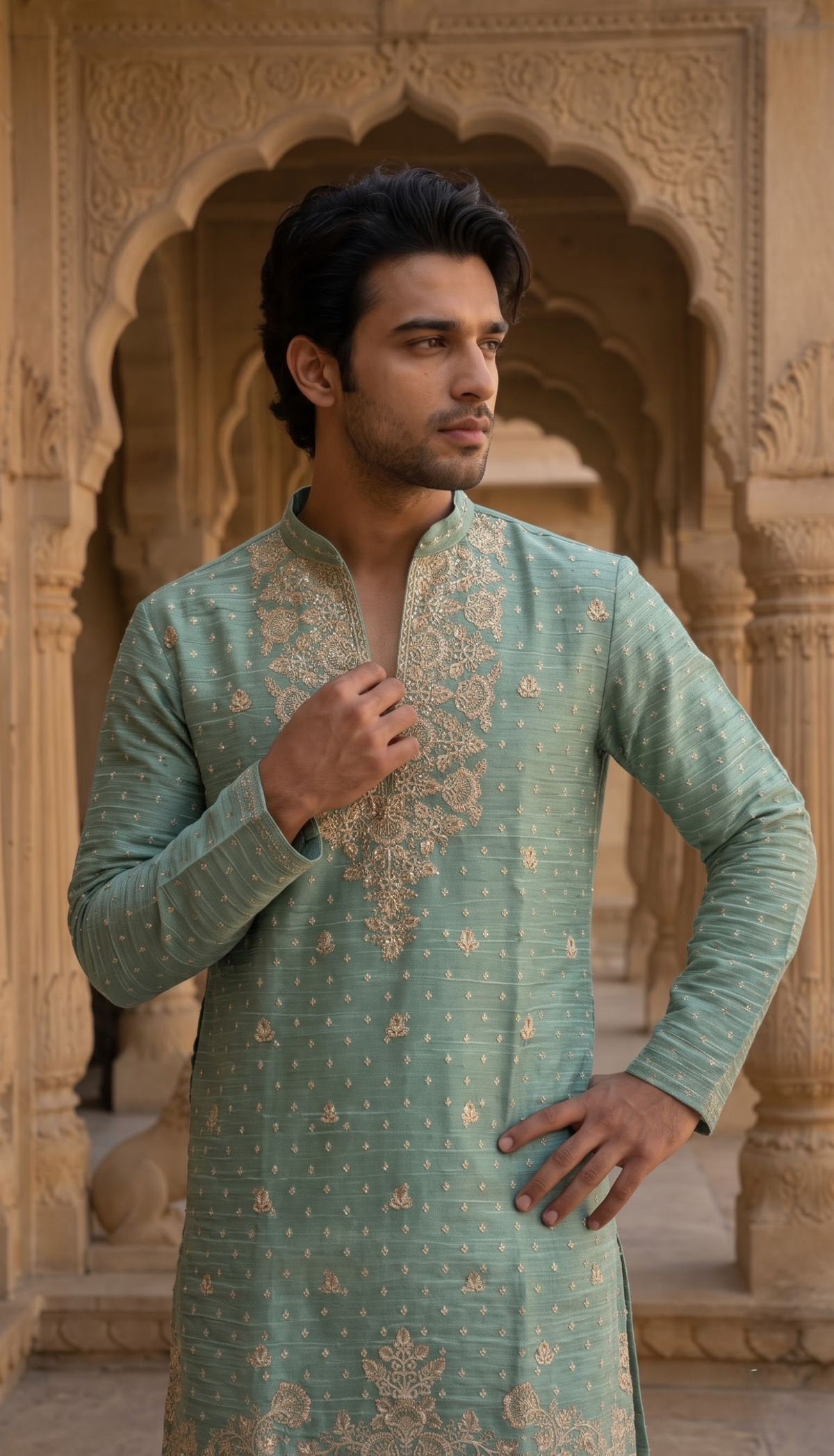 Sage Green Embroidered Kurta