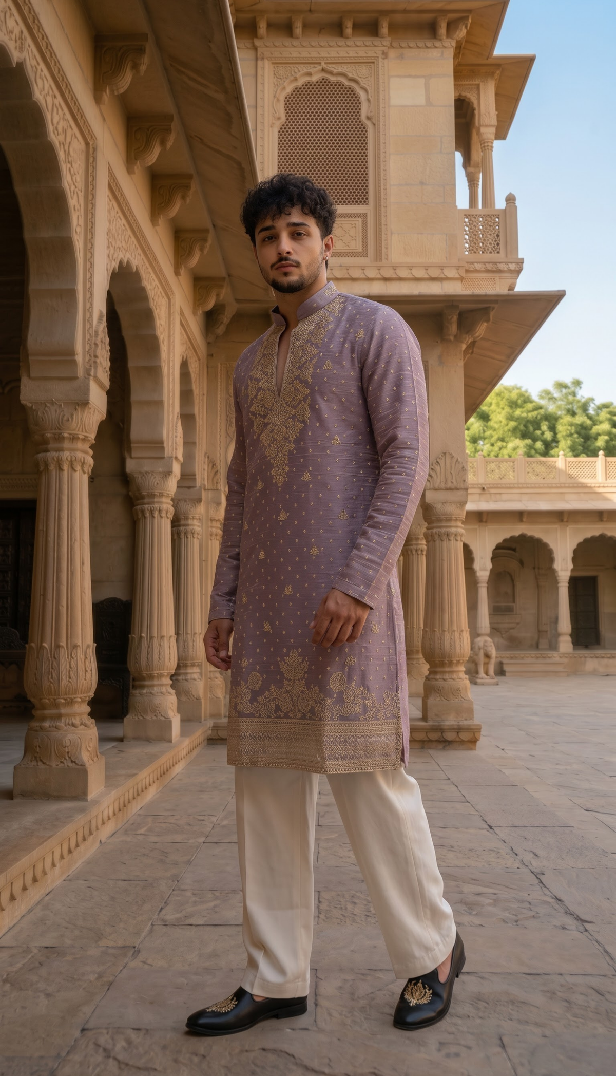 Dusty Lavender Embroidered Kurta