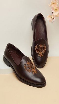 Dark Brown Heritage Motif Loafers