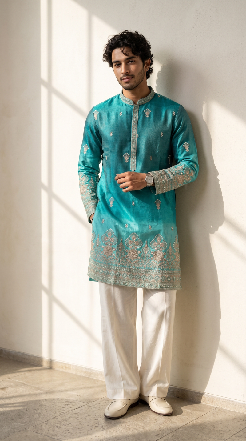 Aqua Royale Embroidered Kurta
