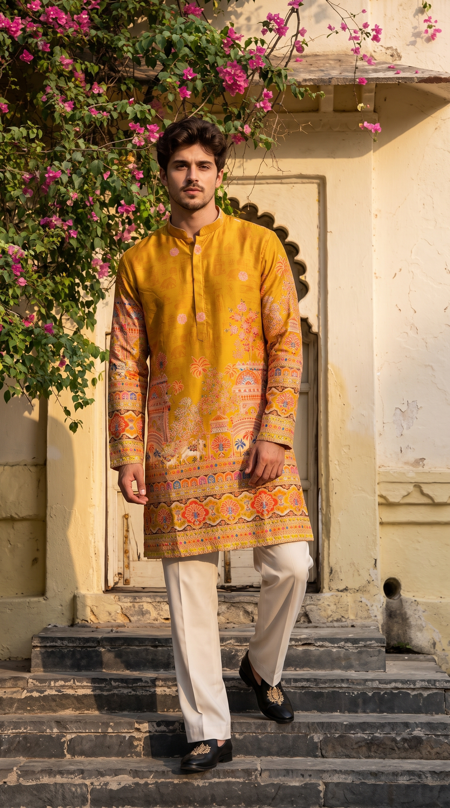 Imperial Mustard Heritage Printed Kurta