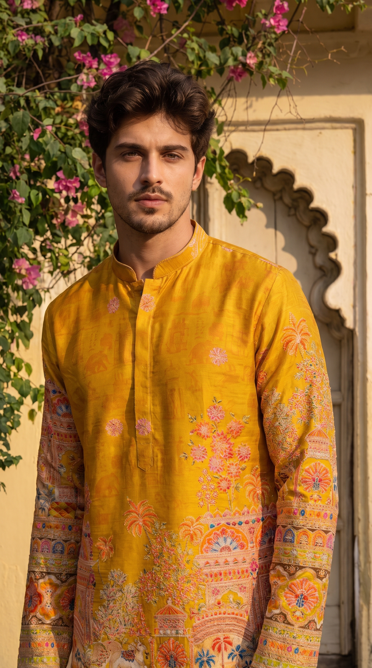 Imperial Mustard Heritage Printed Kurta