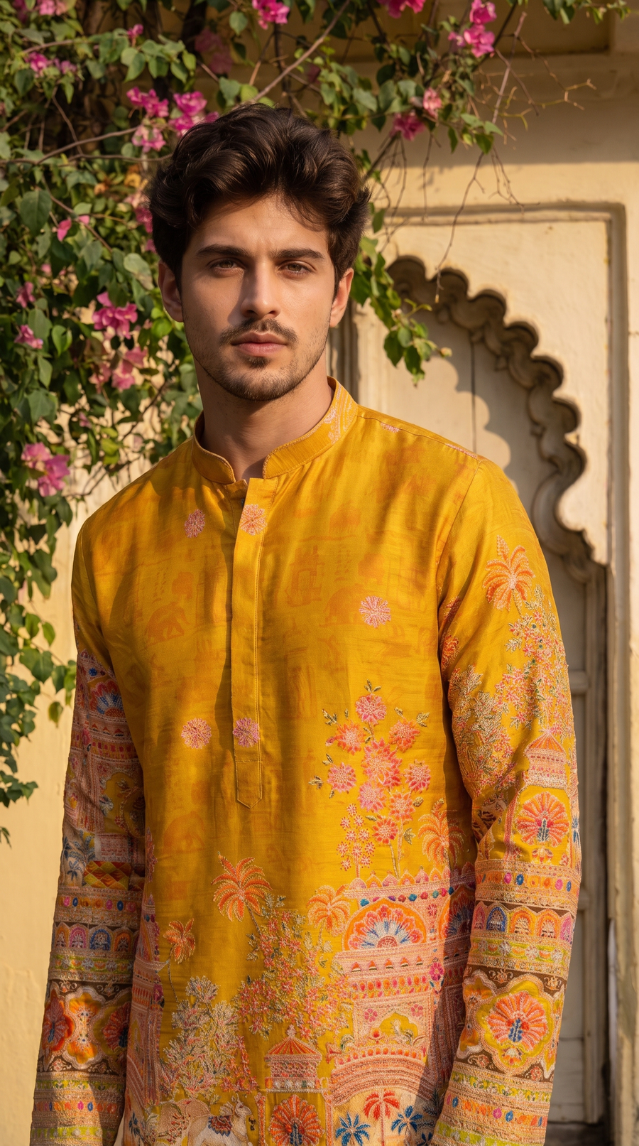 Imperial Mustard Heritage Printed Kurta