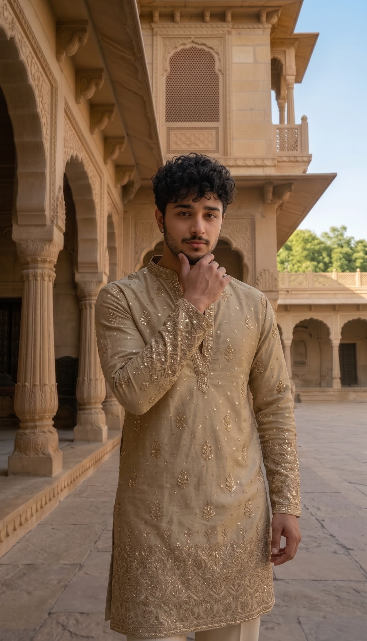 Champagne Gold Embroidered Kurta
