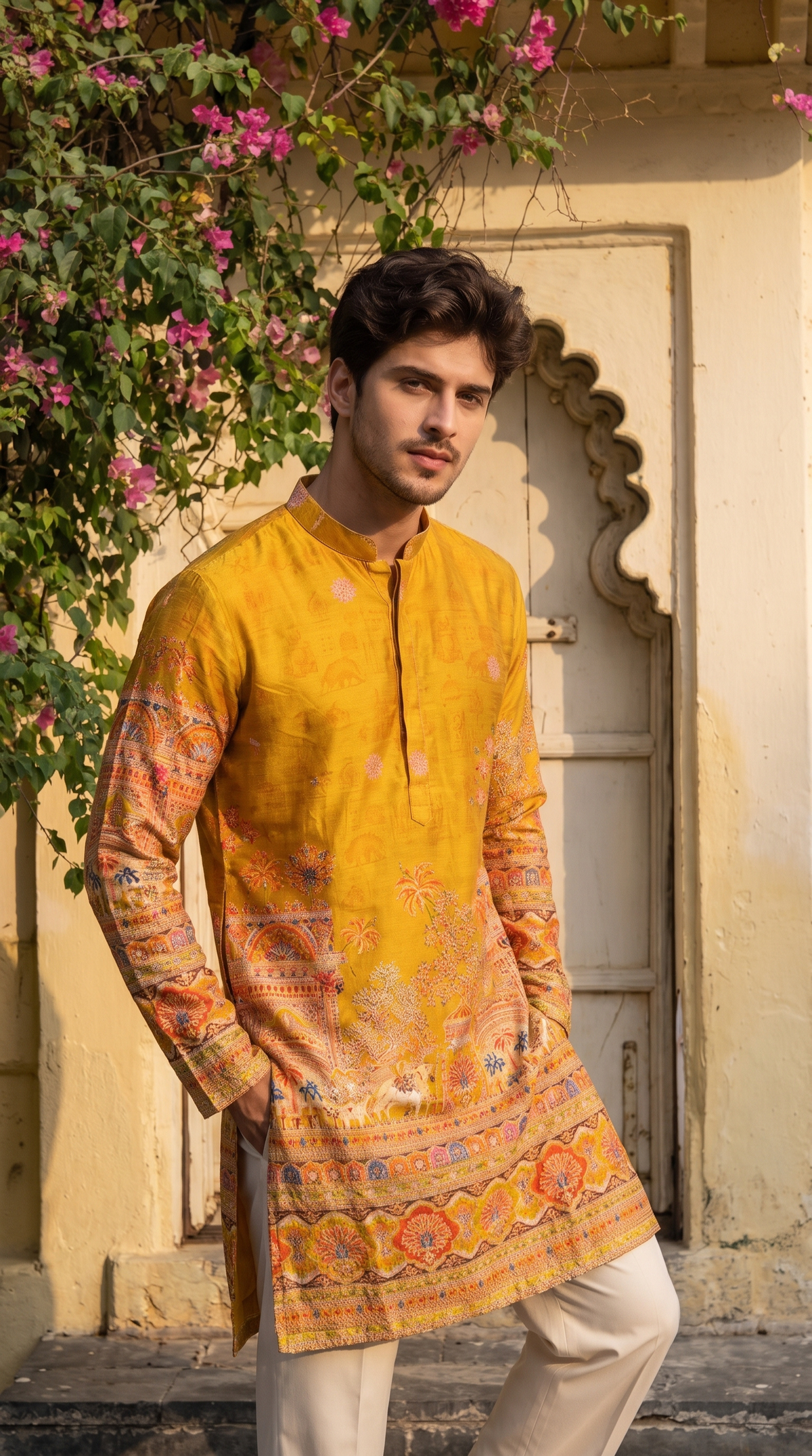 Imperial Mustard Heritage Printed Kurta