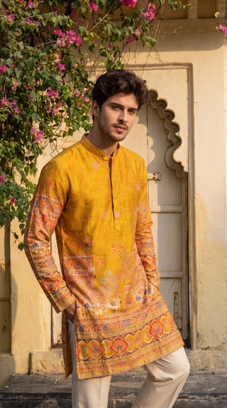 Imperial Mustard Heritage Printed Kurta