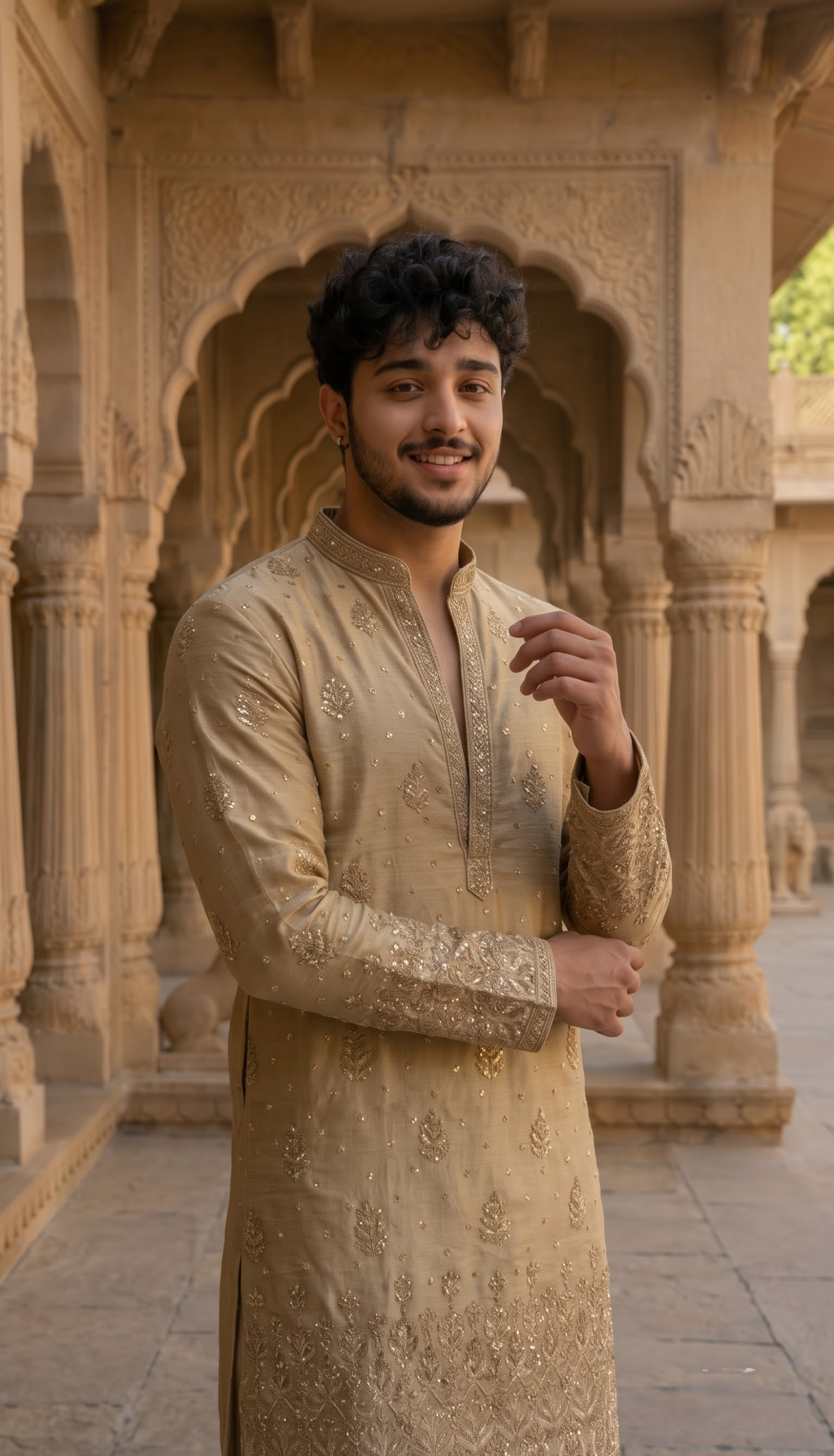 Champagne Gold Embroidered Kurta