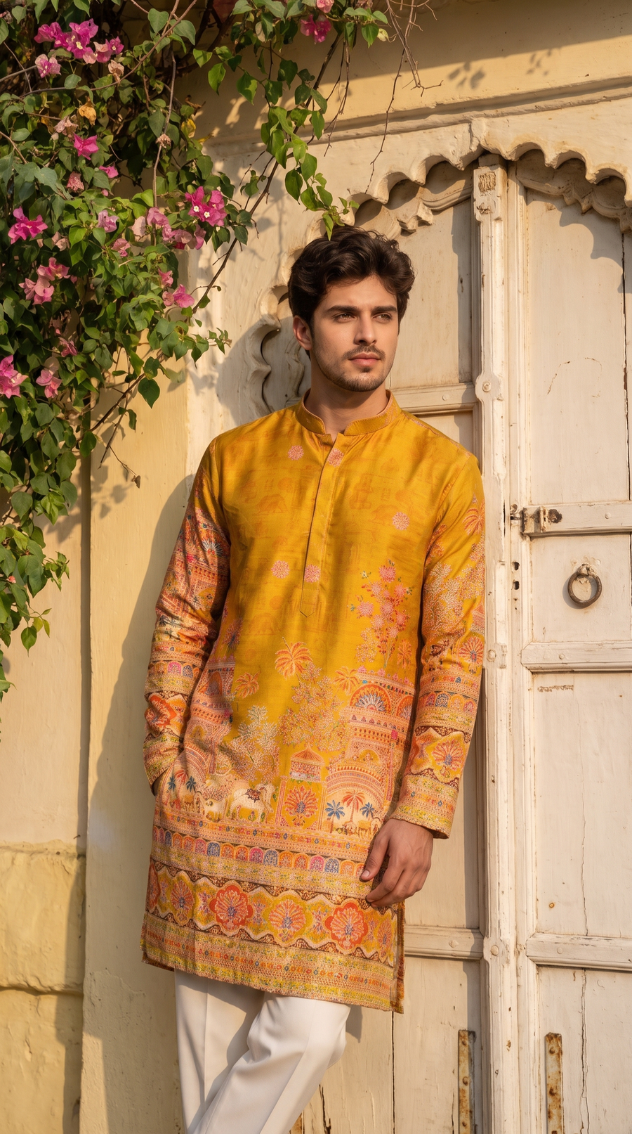 Imperial Mustard Heritage Printed Kurta