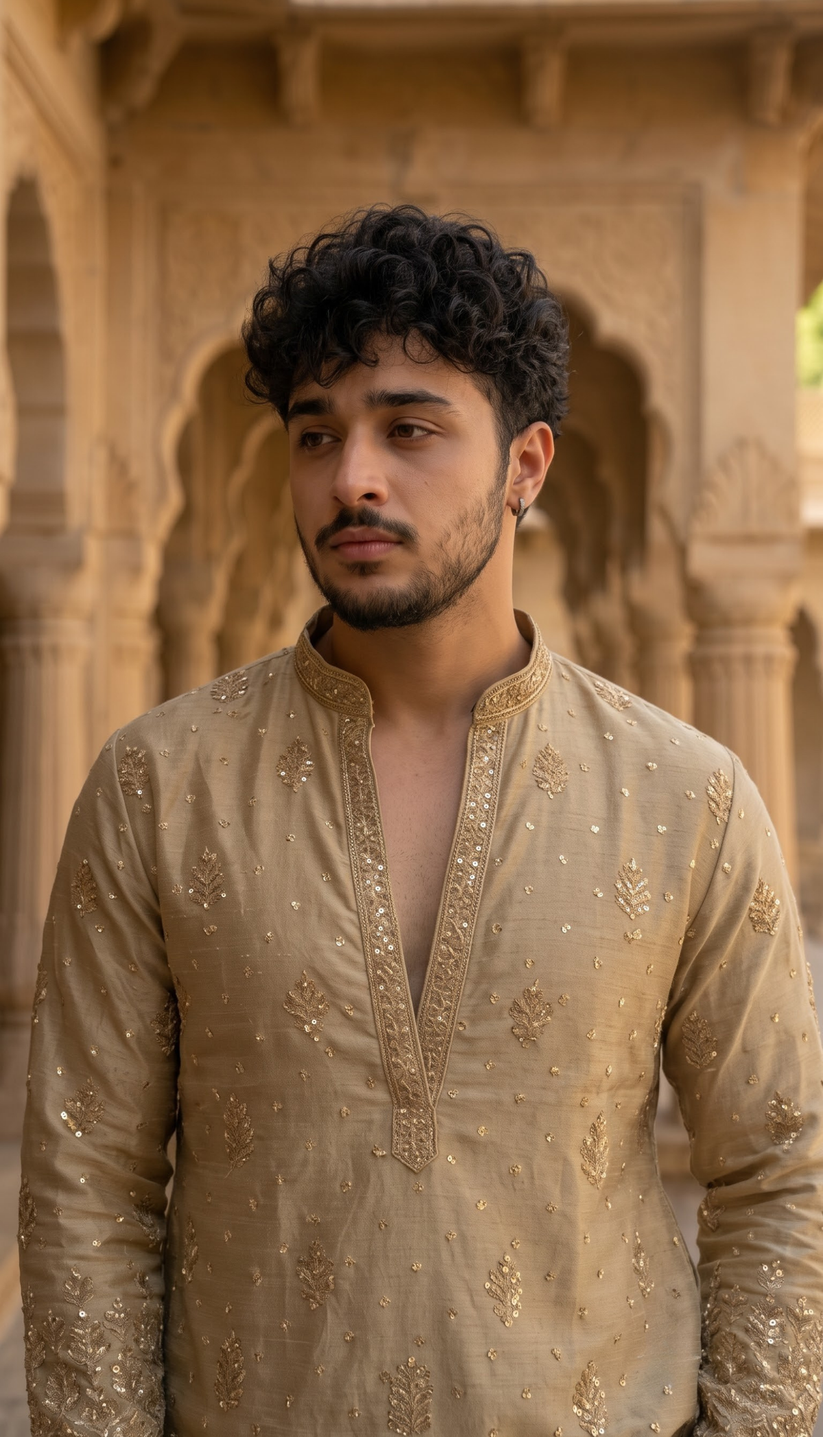 Champagne Gold Embroidered Kurta