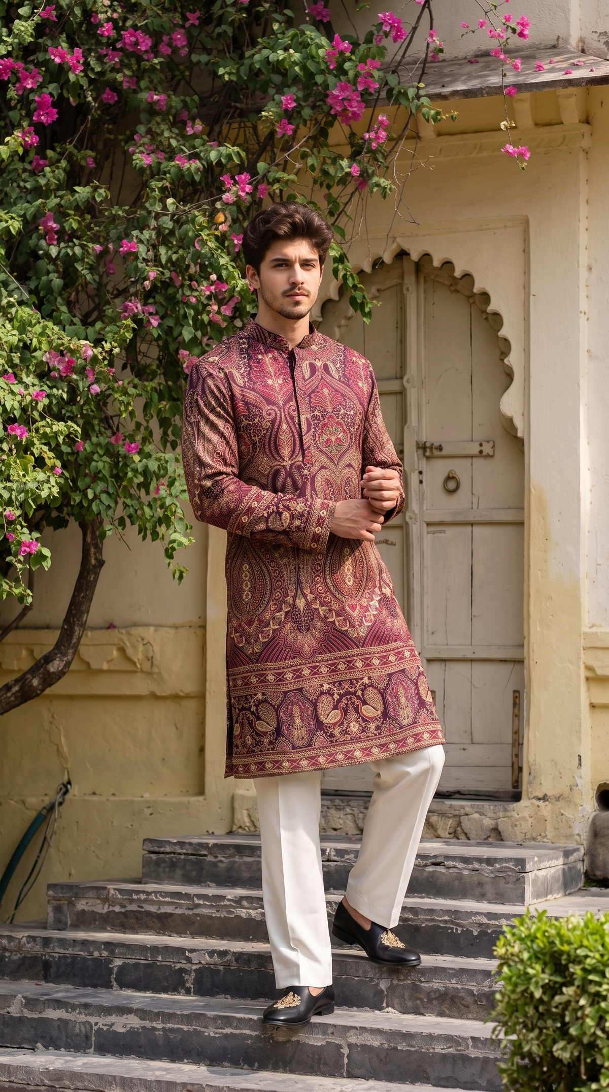 Royal Maroon Paisley Heritage Printed Kurta