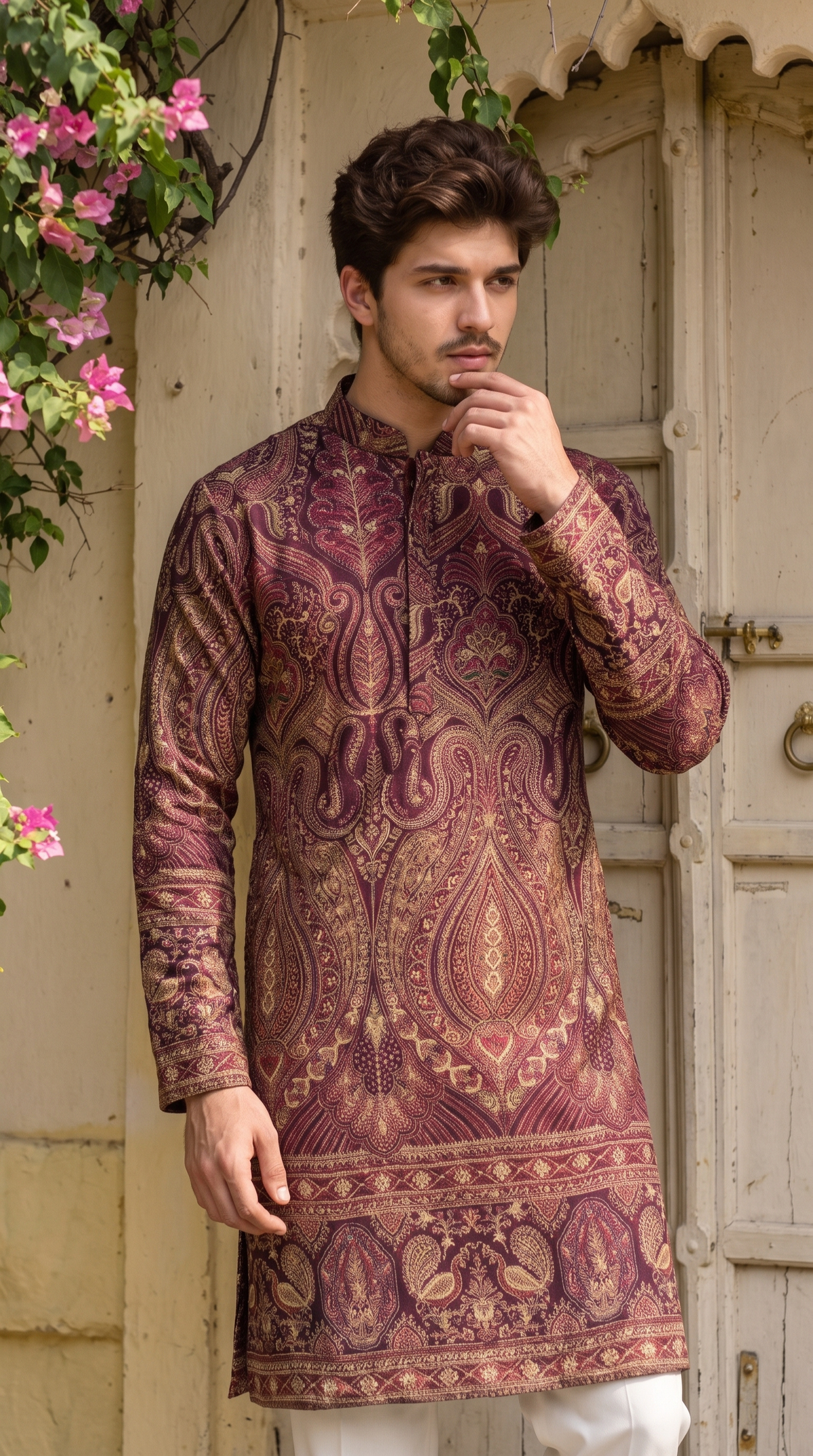 Royal Maroon Paisley Heritage Printed Kurta