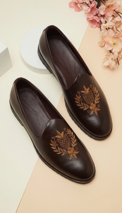 Dark Brown Heritage Motif Loafers