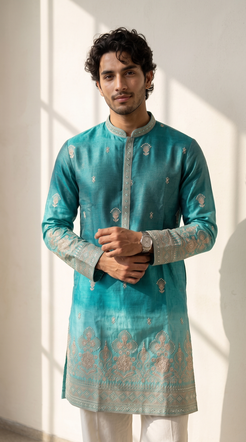 Aqua Royale Embroidered Kurta