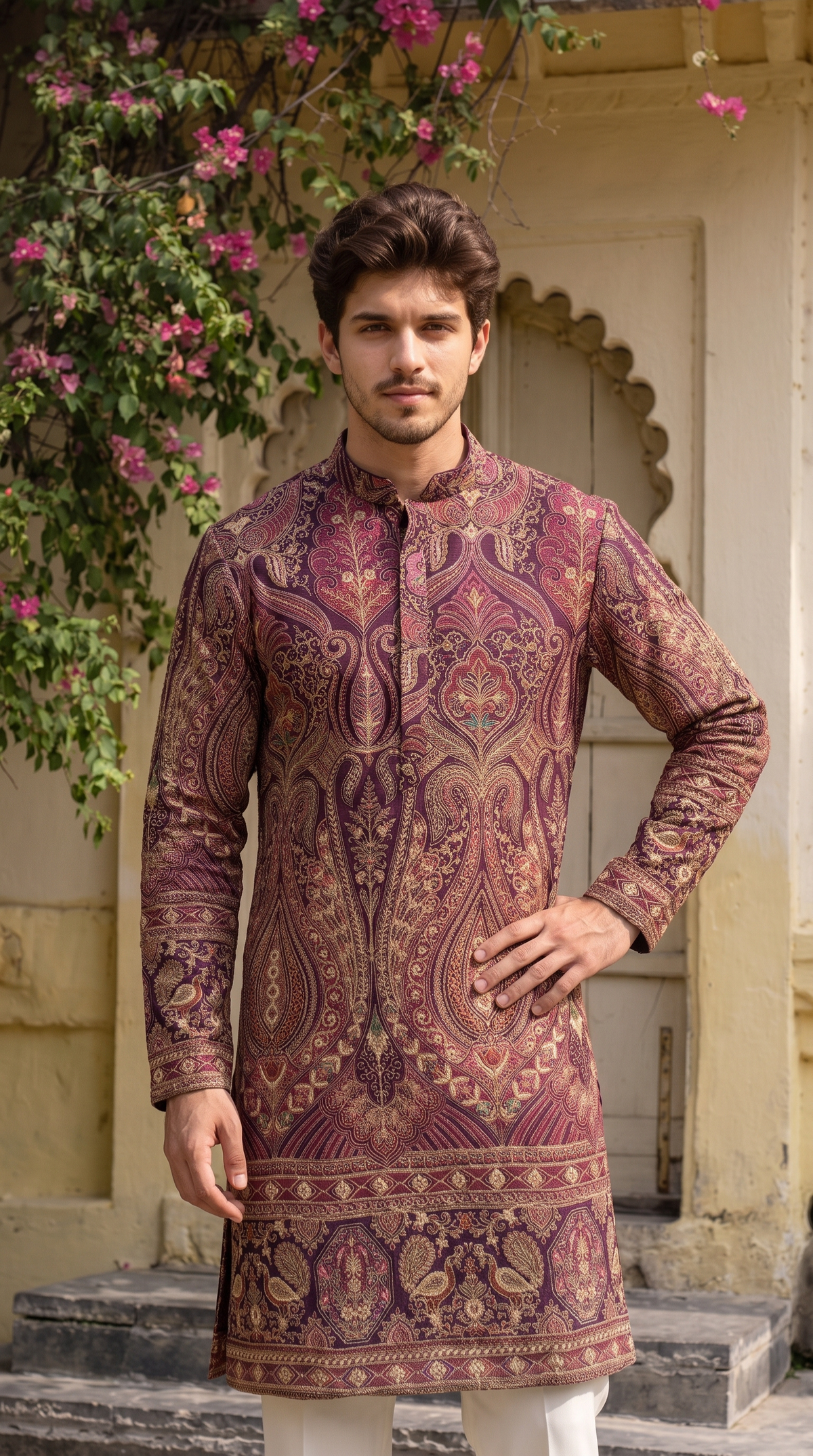 Royal Maroon Paisley Heritage Printed Kurta