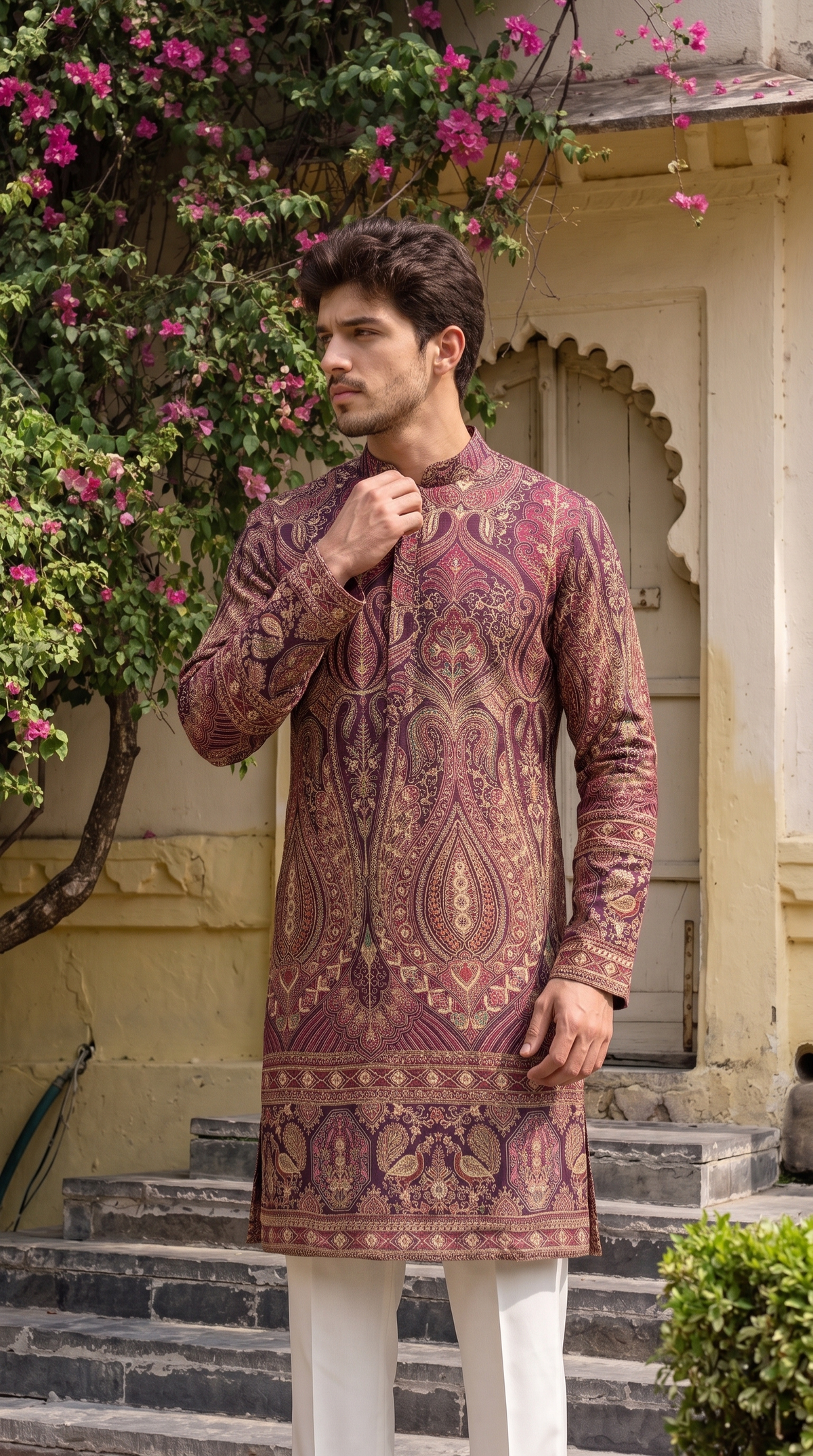 Royal Maroon Paisley Heritage Printed Kurta