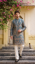 mperial Teal Paisley Heritage Printed Kurta