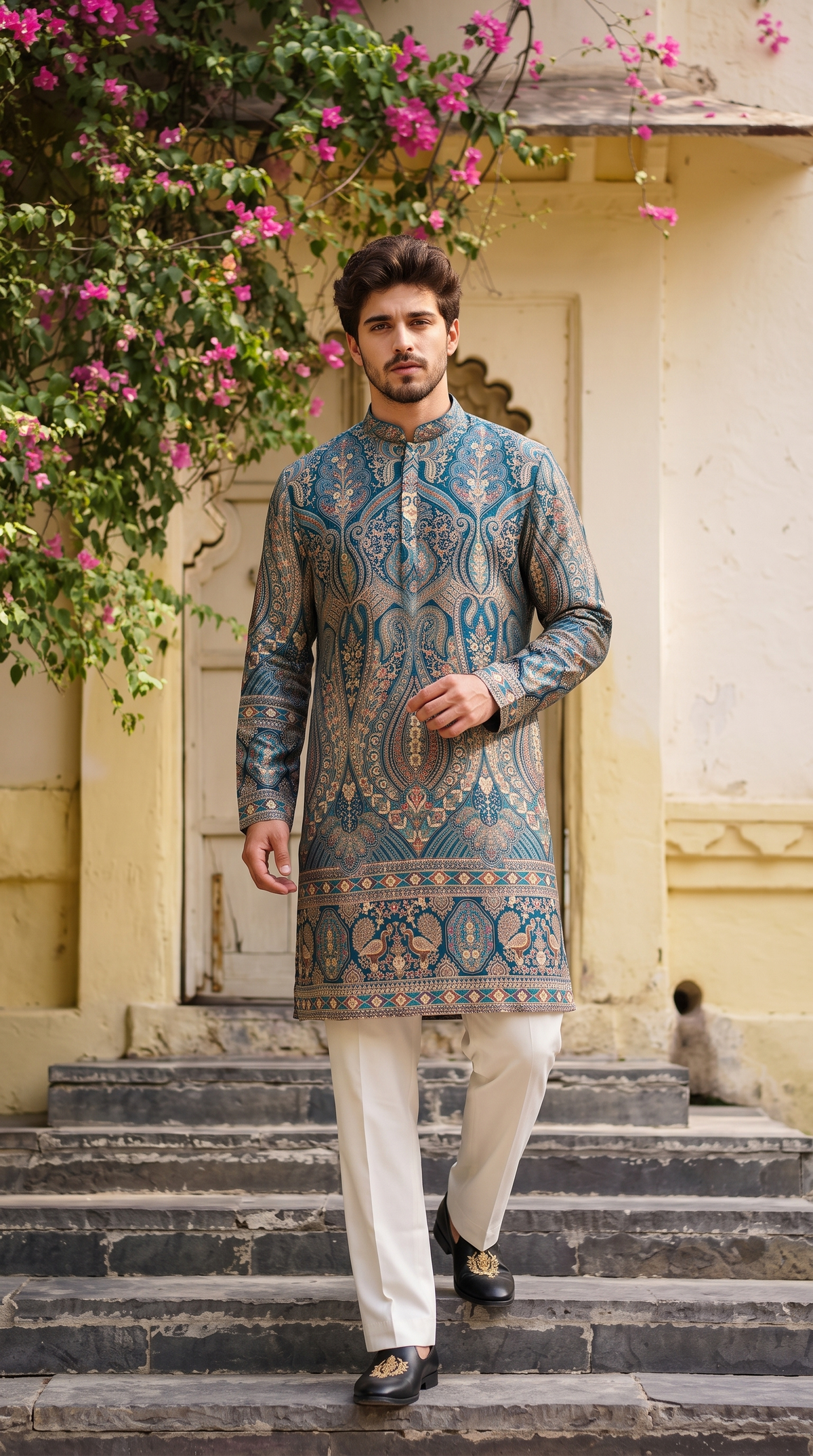 mperial Teal Paisley Heritage Printed Kurta