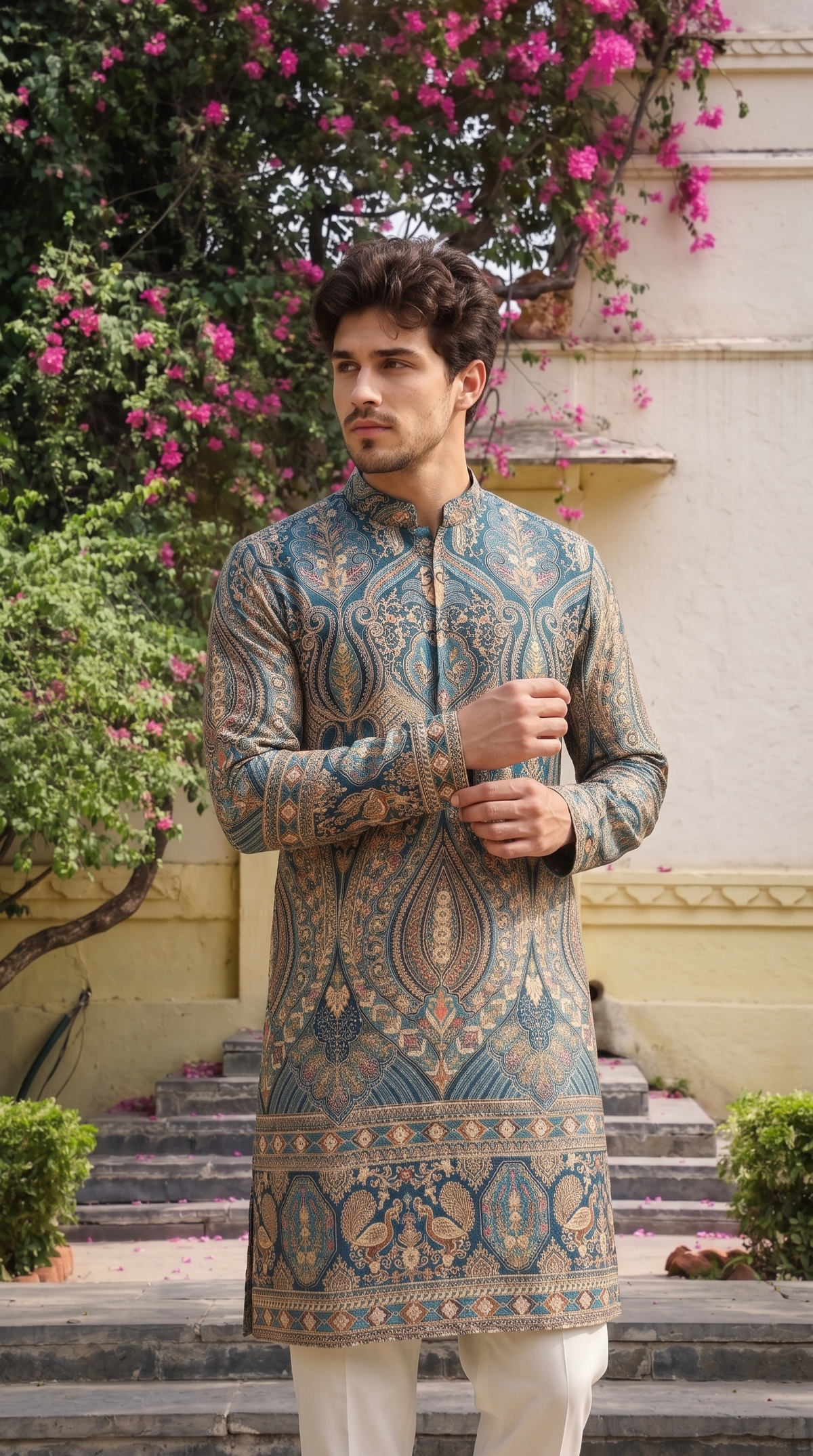 mperial Teal Paisley Heritage Printed Kurta
