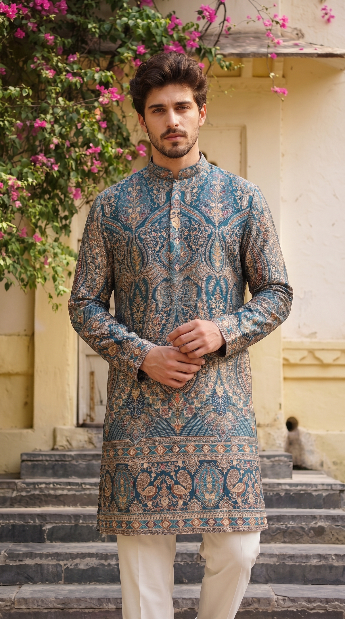 mperial Teal Paisley Heritage Printed Kurta