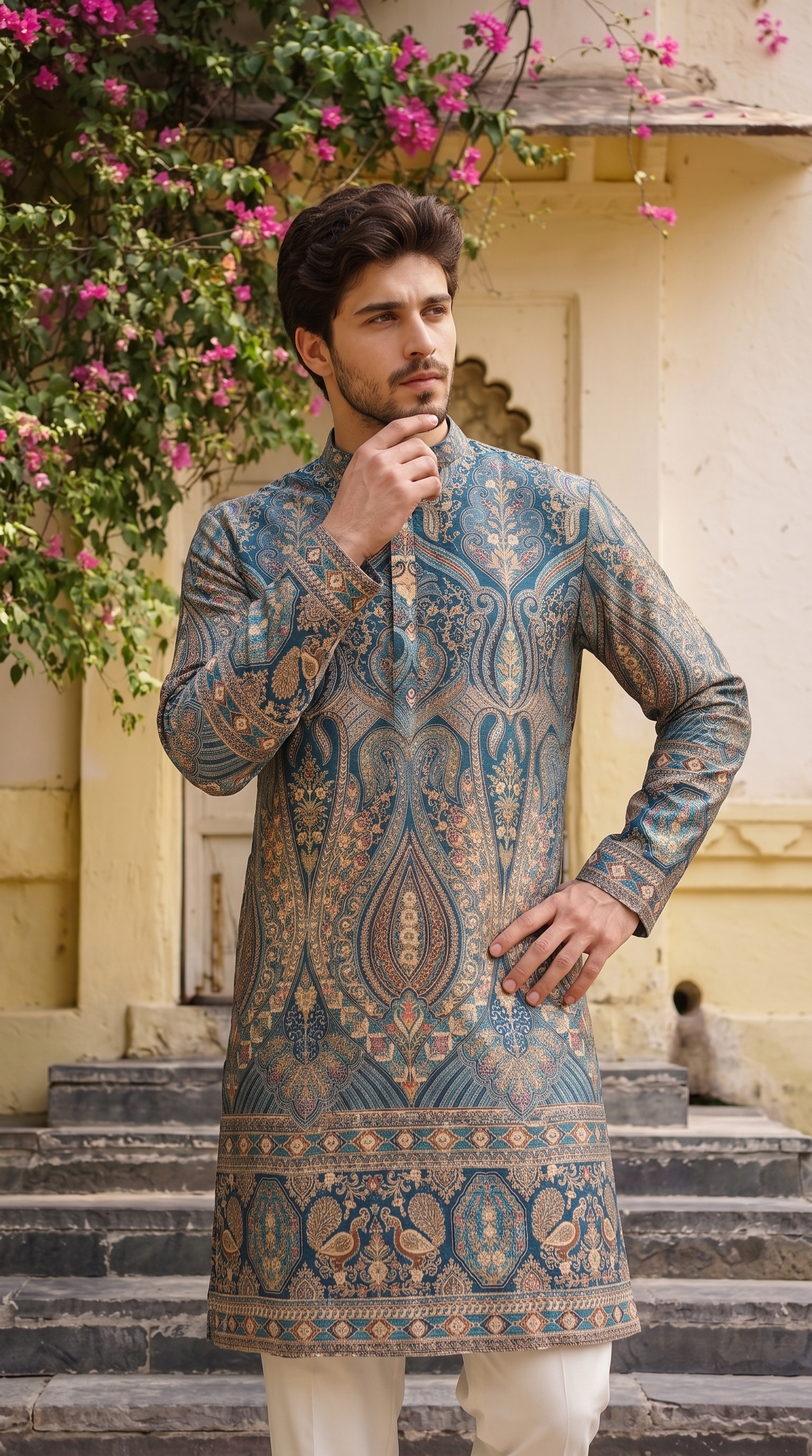 mperial Teal Paisley Heritage Printed Kurta