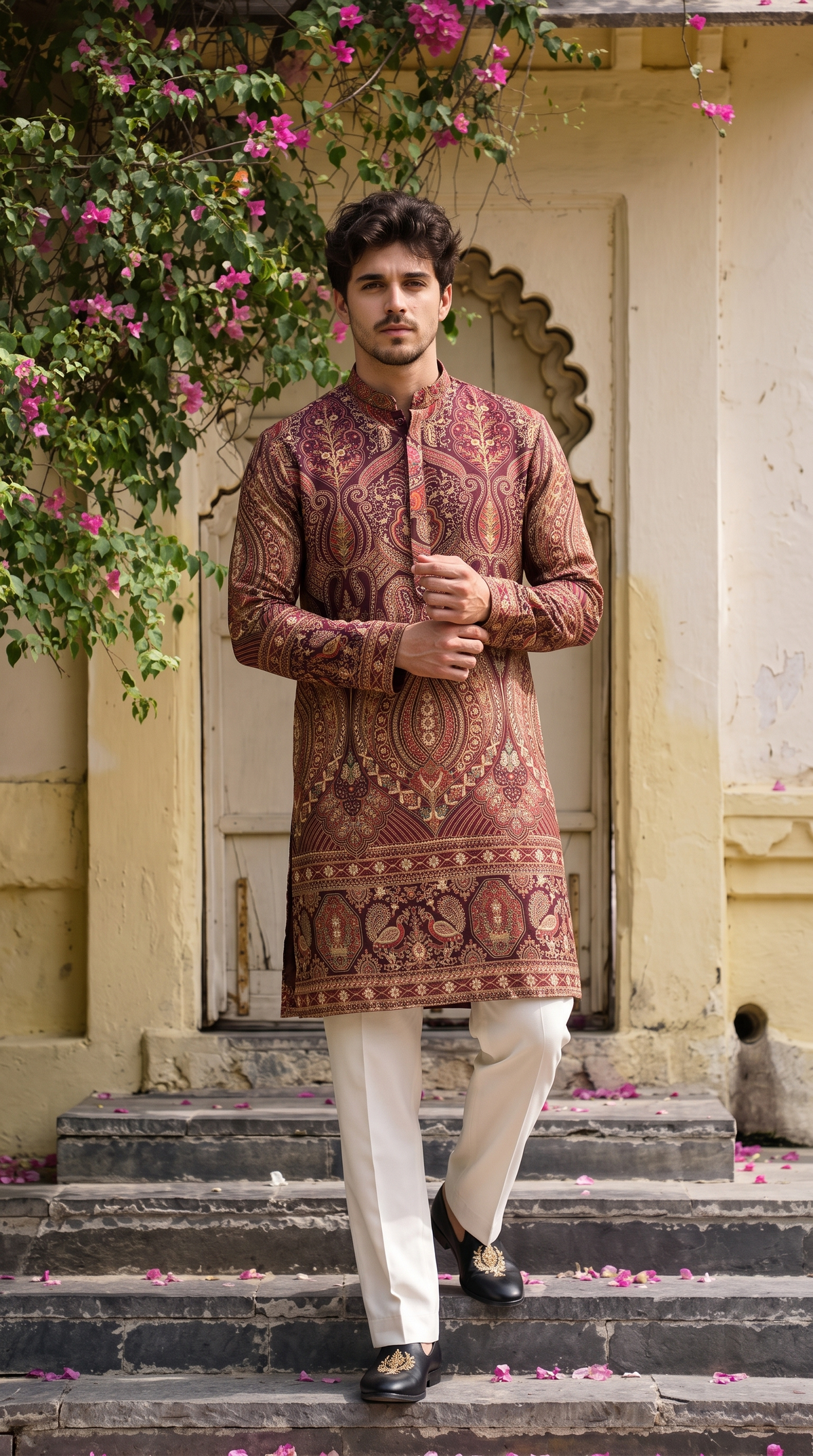Regal Burgundy Paisley Heritage Printed Kurta