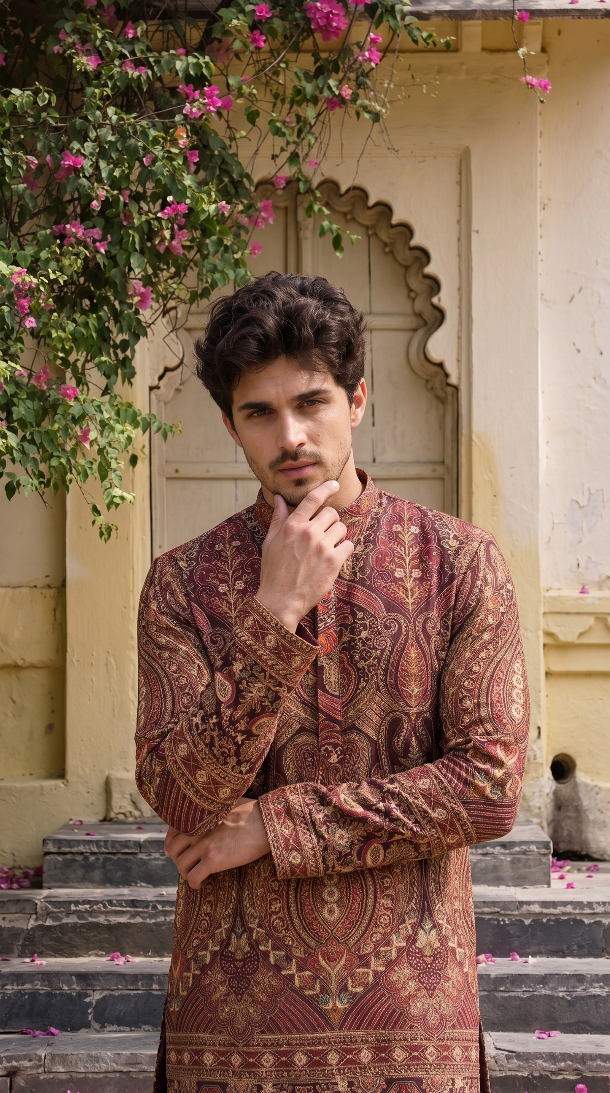 Regal Burgundy Paisley Heritage Printed Kurta