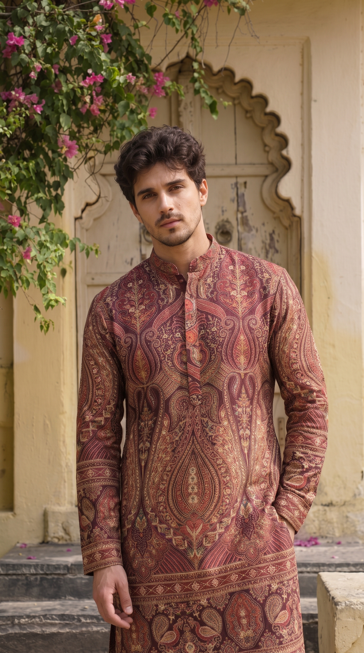 Regal Burgundy Paisley Heritage Printed Kurta