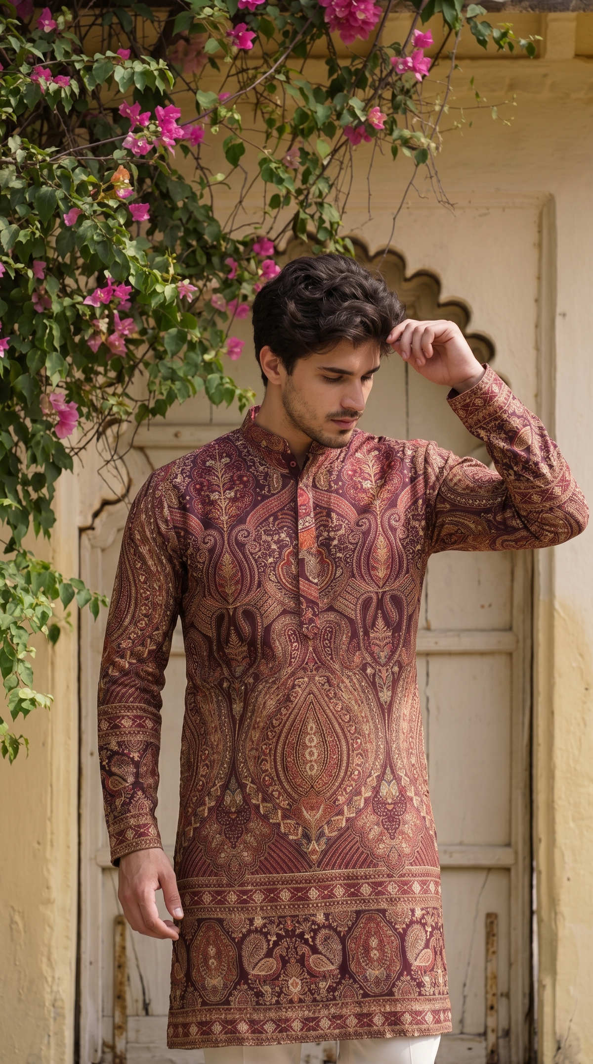 Regal Burgundy Paisley Heritage Printed Kurta