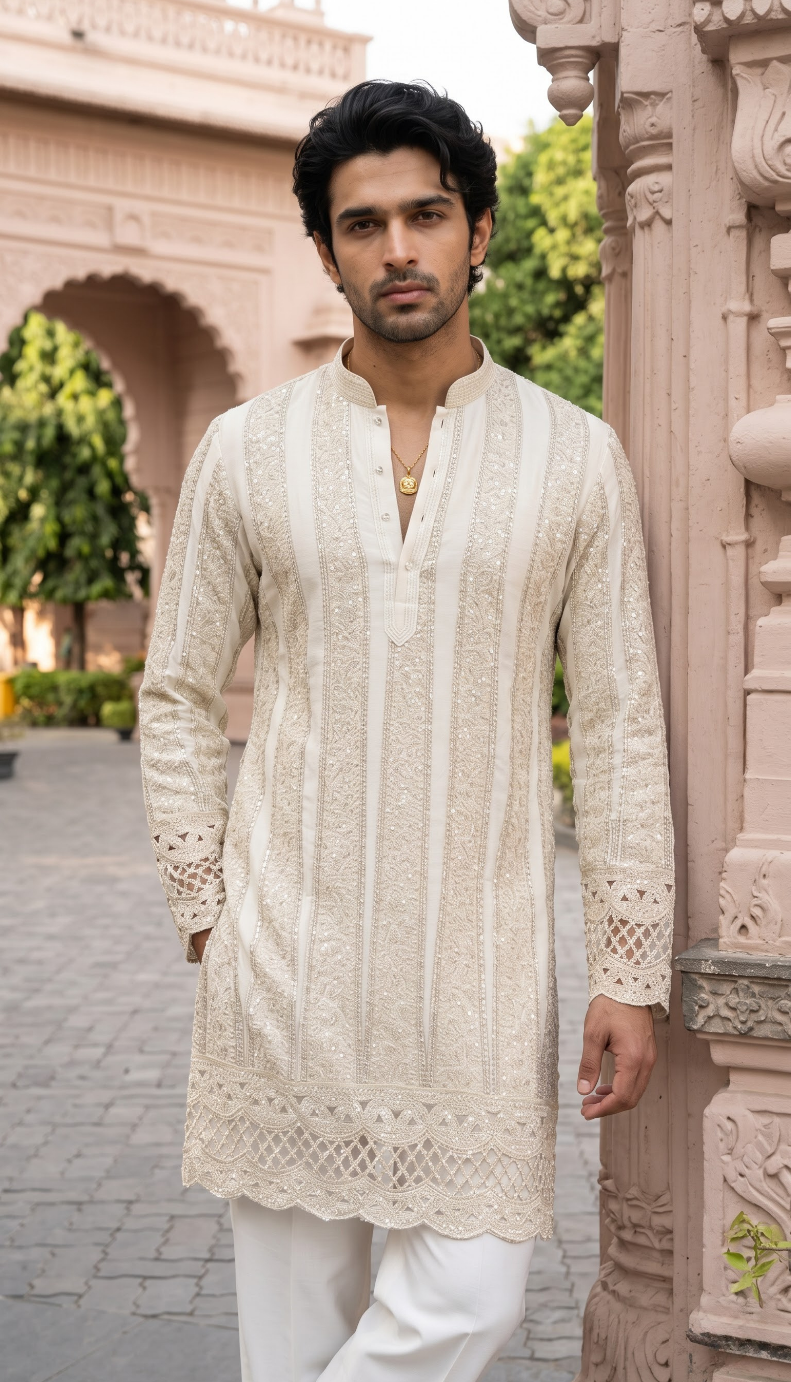 Ivory Vertical Pattern Kurta