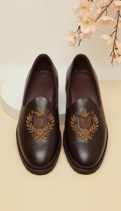 Dark Brown Heritage Motif Loafers